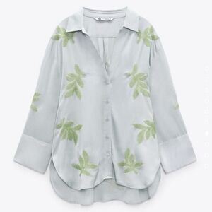 ZARA Co-Ord Leaf Embroidered Beaded Set Sequin Shirt Blouse Top Small A3